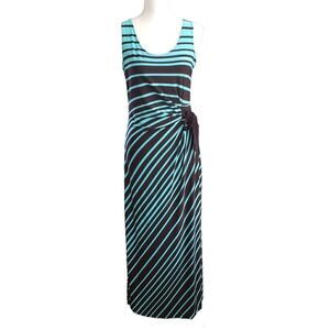 Taylor Black/Green Teal Striped Side Slits Maxi Dress Sz 6